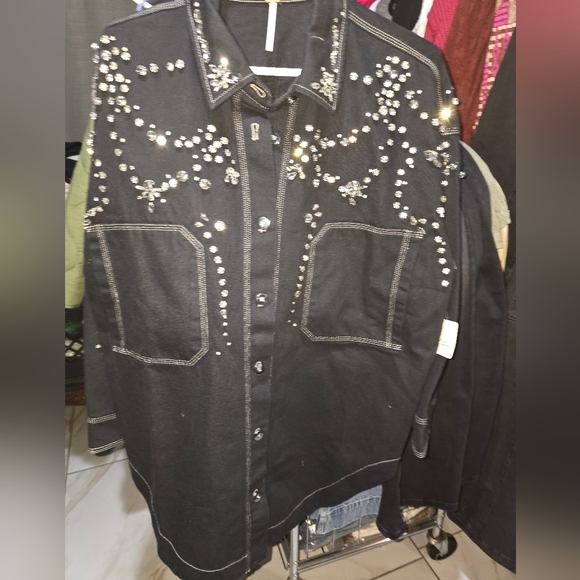 FREE PEOPLE SILVER  EMBELLISHED SHACKET - Picture 3 of 4